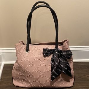 Betsey Johnson Betsy Large Pink Heart Purse Bag Tote with Black Bow
